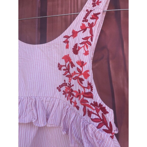 Zara Trafaluc Embroidered Pink Stripe Ruffle Top Size Small S 100% cotton - Picture 4 of 4